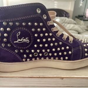 Purple suede silver spiked Christian Louboutin women’s sneakers! Size 40
